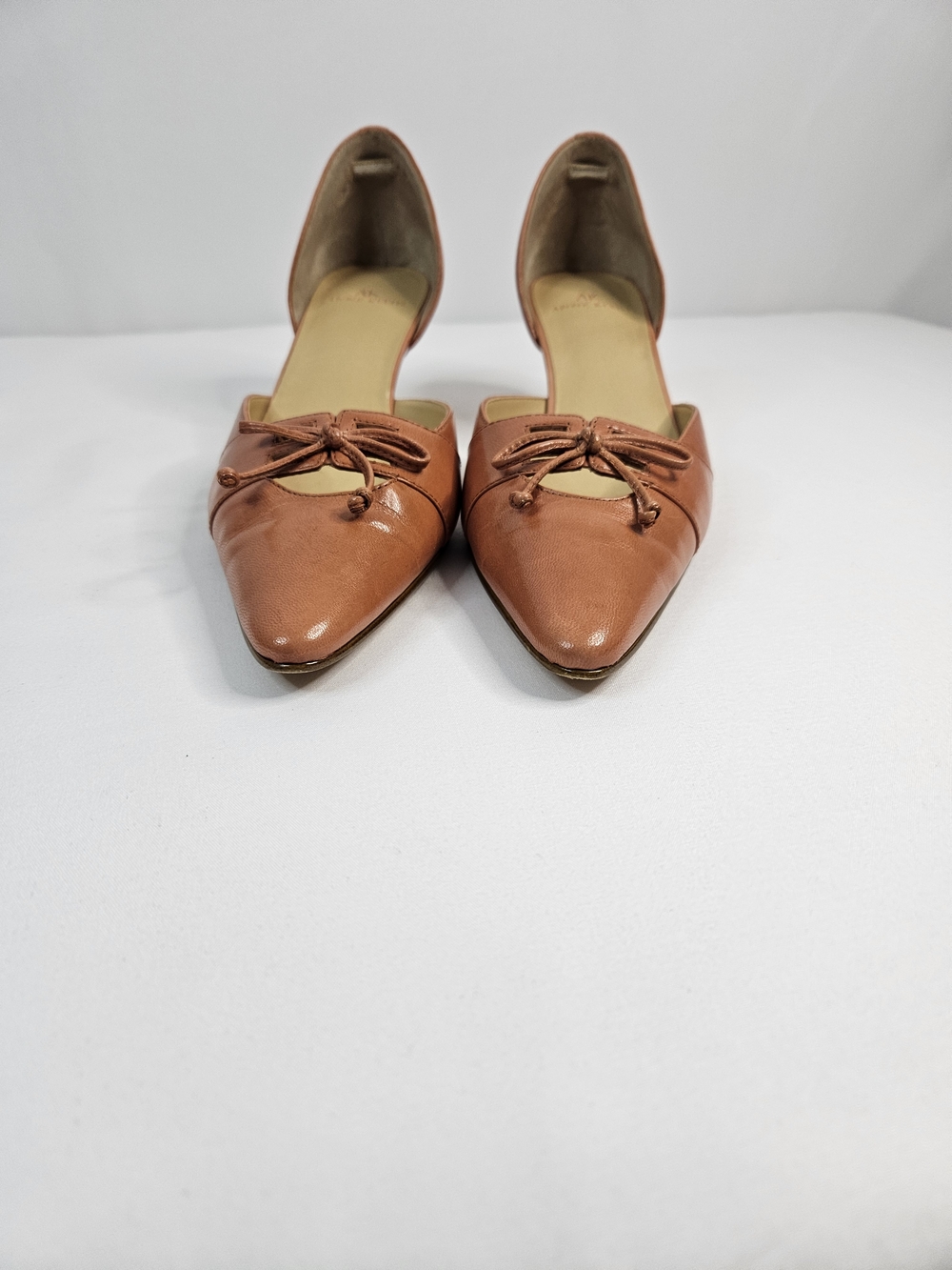 Anne Klein Pointed Toe Low Heel Pumps in Chestnut - Picture 2 of 6